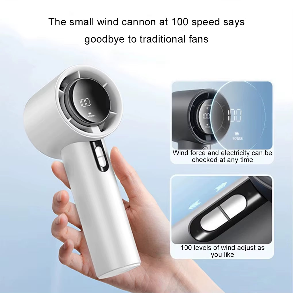 Portable Lightweight Handheld Fan ABS Mini Handheld Fan with USB Charging Digital LED Display Cool Air Guide System100-Speed
