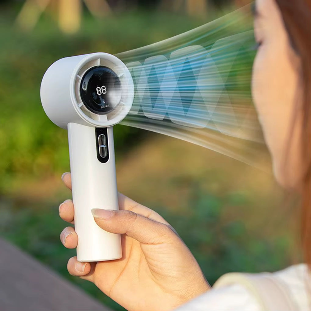 Portable Lightweight Handheld Fan ABS Mini Handheld Fan with USB Charging Digital LED Display Cool Air Guide System100-Speed
